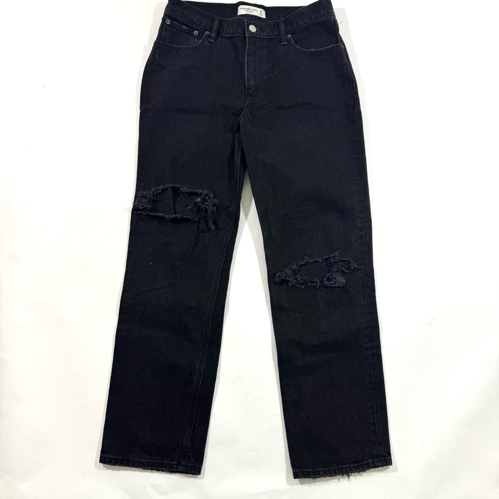 Abercrombie 90s Straight Low Rise Jeans Black Distressed
